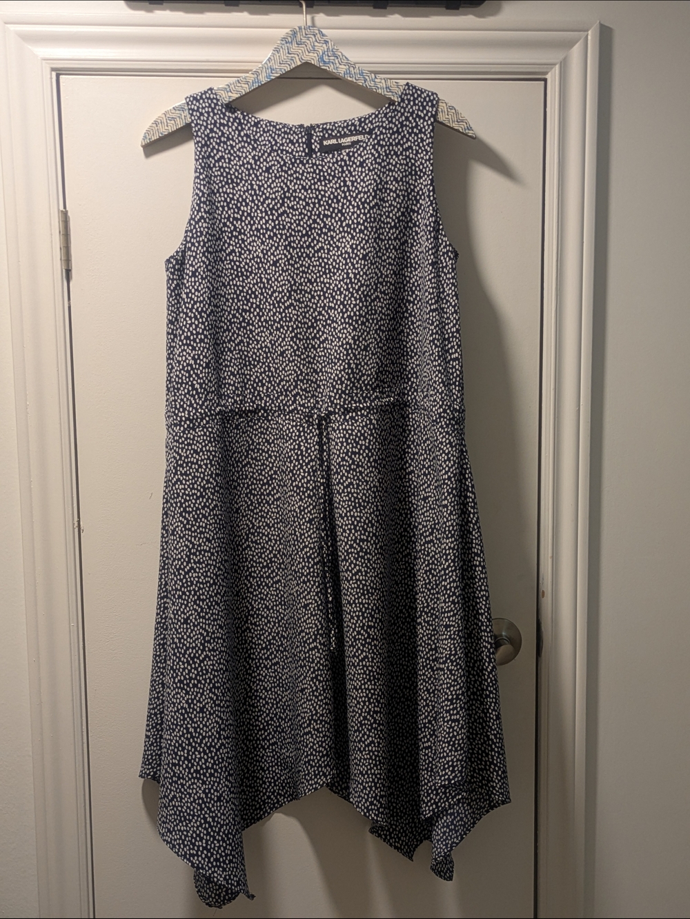 Karl Lagerfeld Navy and White Asymmetrical Sleeveless Dress Size 14
